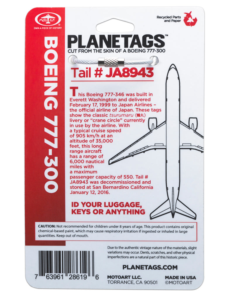 Japan Airlines Boeing 777-300 JA8943 PlaneTag – MotoArt PlaneTags