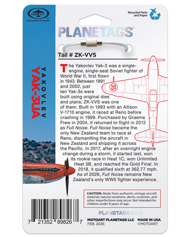 Yakovlev Yak-3UA PlaneTags | Full Noise Reno Air Racer – MotoArt