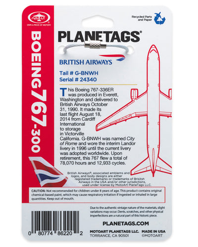 Custom British Airways 767 - PLANETAGS TAIL #G-BNWH