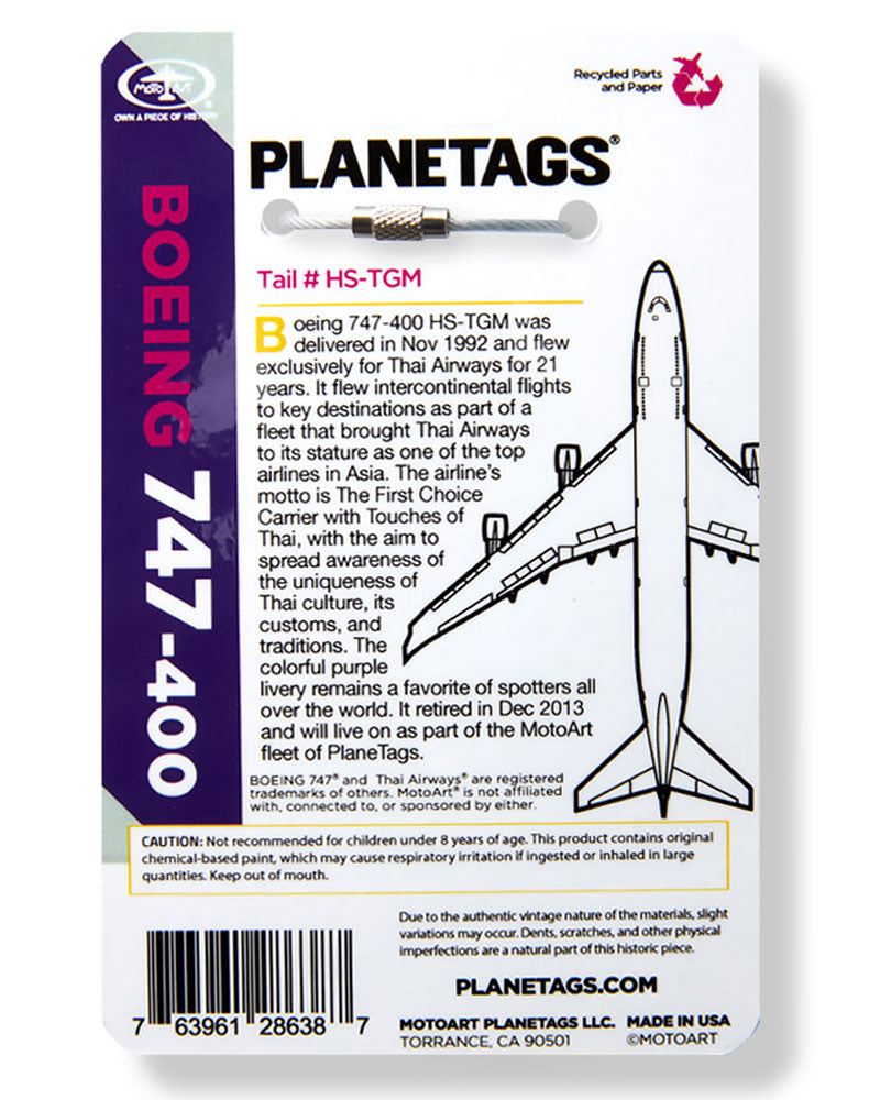 Custom Boeing Thai Airways 747 PlaneTag Tail #HS-TGM